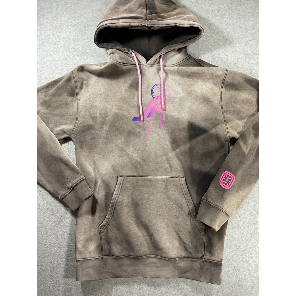 Overtime Basketball Graphic Hoodie Acid Wash Grey Pink Drip Logo Mens Small 2463